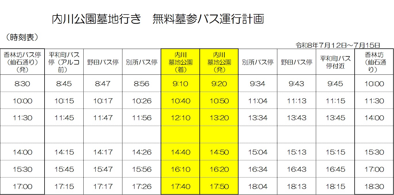 令和8年内川行きバス時刻表