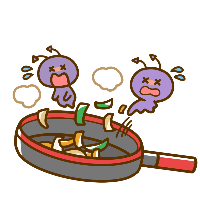 フライパンでしっかり食材を加熱して菌を殺しているイラスト