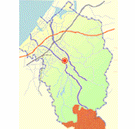 土清水塩硝蔵跡の位置がオレンジ色で表示された金沢市の地図の画像
