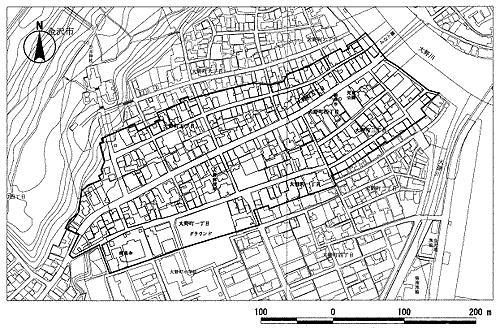 大野町区域こまちなみ保存基準を示した地図