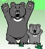 クマの親子が両手をあげて威嚇しているイラスト