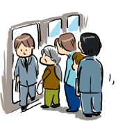 電車を降車する人を待つ乗車する人達のイラスト