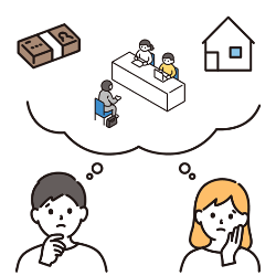 困っている様子で住宅、お金、就職について考えている男性女性