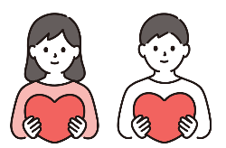 両手にハートを持っている男女