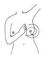 左手をあげ右手で乳房全体を円形を描きながら指の腹で触っているイラスト