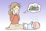 赤ちゃんが泣いている原因が分からず困っている母親のイラスト