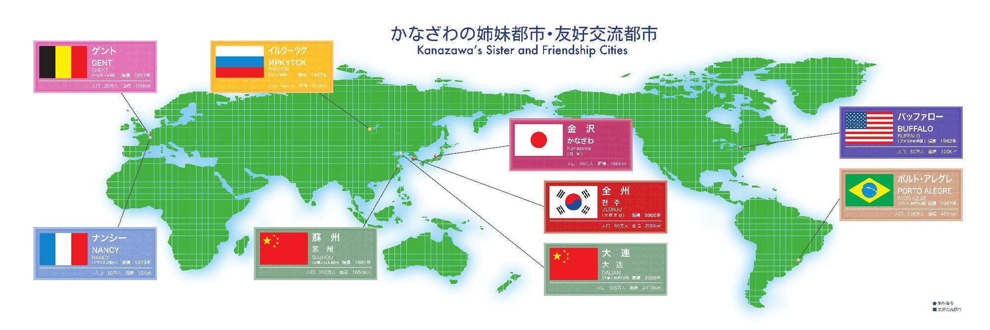金沢市の姉妹都市・友好交流都市のイラスト