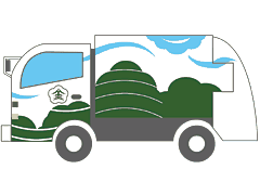 空と緑が描かれたごみ収集車のイラスト