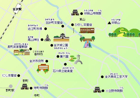 金沢市内中心部を簡略化したイラストマップの画像