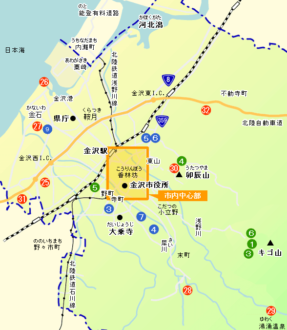 金沢市全体の各施設分布図
