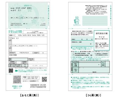 「通知カード・個人番号カード交付申請書」左：おもて面、右：裏面
