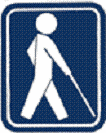 人が杖をついて歩いているイラストが描かれた視覚障害のある方を表示する国際マーク