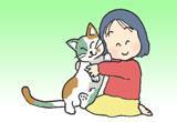 女の子が、猫を抱きしめているイラスト