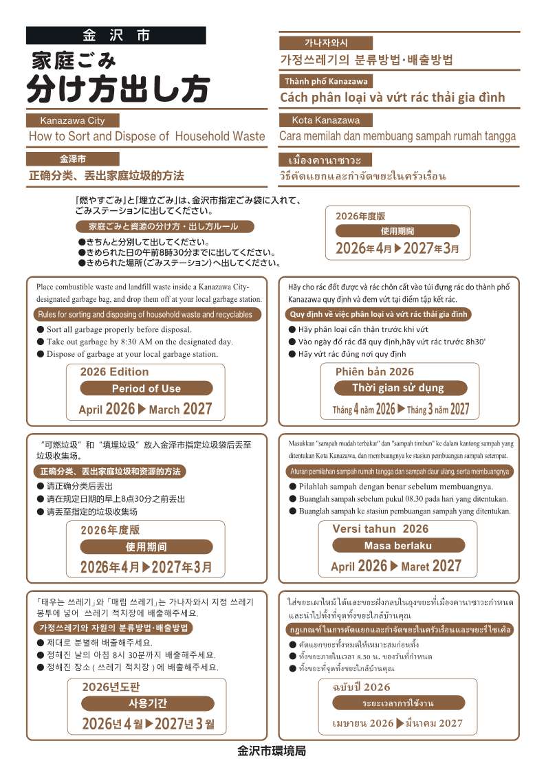 金沢市家庭ごみ分け方出し方のパンフレット