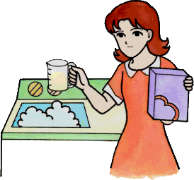 洗濯機の横で、洗剤を図っている女性のイラスト