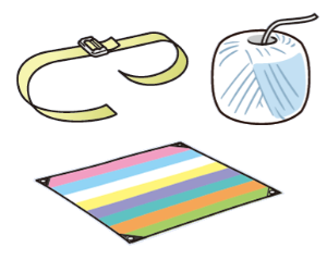 例えば、PPバンド（梱包用バンド）、荷造りひも、レジャーシートなど