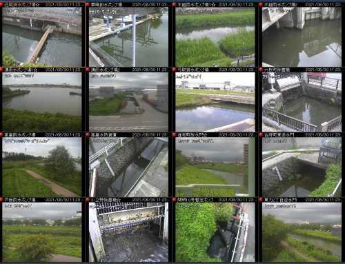 16分割された河川の様子が写っている監視カメラの映像写真