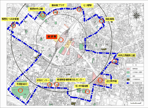 金沢市交通バリアフリー基本構想 重点整備地区（JR金沢駅地区）の地図