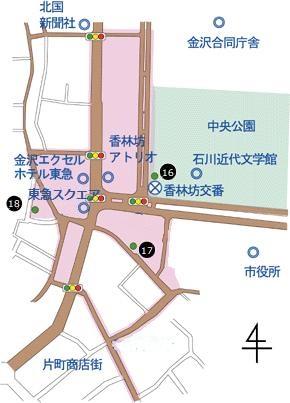 自転車等放置禁止区域が書かれた香林坊・竪（たて）町地区地図イラスト