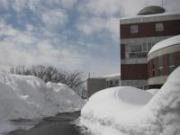 施設内に積もる雪を除雪した後を撮影した写真