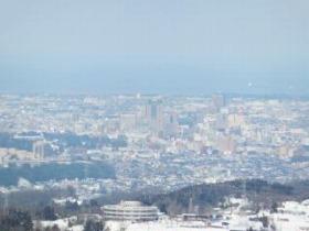 キゴ山から見た武蔵方面・金沢駅周辺・県庁などの方面を上空から撮影した写真